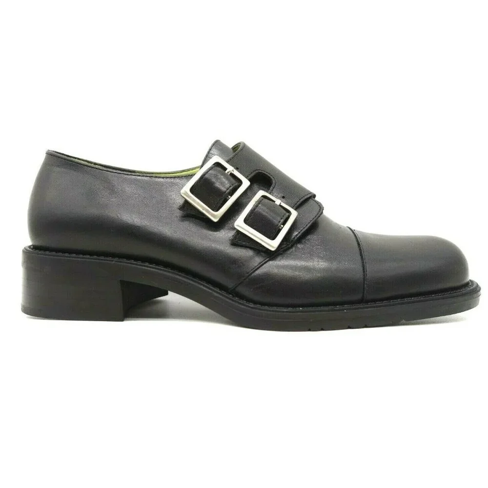 Nine West Black Leather Double Buckle Platform Shoes